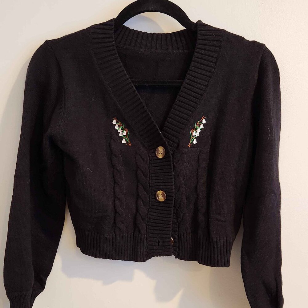 ZAFUL Women's Button Up Embroidered Cable Knit Cardigan
